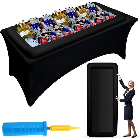 DEA Large Inflatable Serving Bar 72 x 30 x 5'' Inflatable Ice Serving Buffet Bar Inflatable Cooler Ice Buffet Salad Serving Trays with Drain Plug for Pool Outdoor Party Picnic(Black,1 Pack)
