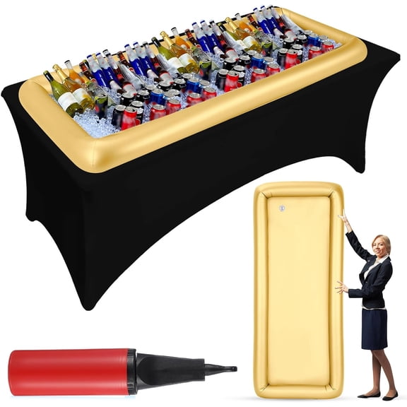 DEA Large Inflatable Serving Bar 72 x 30 x 5'' Inflatable Ice Serving Buffet Bar Inflatable Cooler Ice Buffet Salad Serving Trays with Drain Plug for Pool Outdoor Party Picnic(Gold,1 Pack)