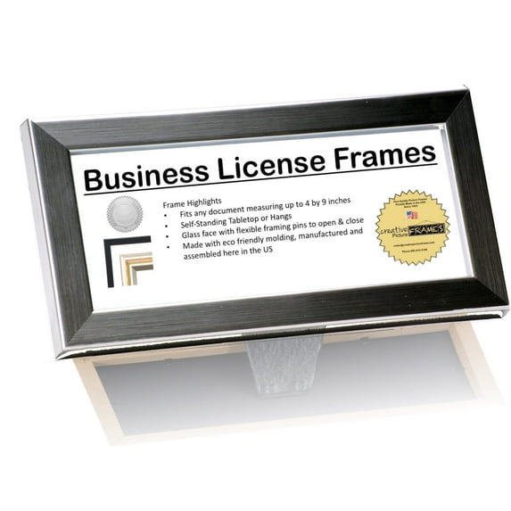 DEA License Frame Collection - Displays any 3.5 by 8.5 inch Document on Counter/Tabletops or Hang and Display Your Collection Together on the wall for Professionals (Stainless Steel, 3.5x8.5)