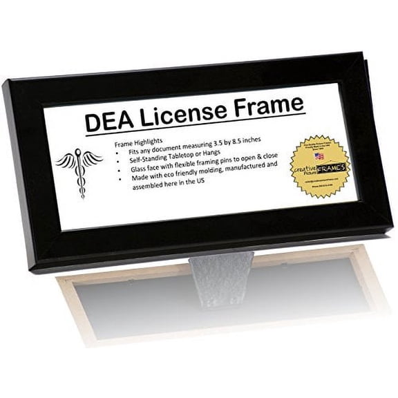 DEA License Frame - Displays any 3.5 by 8.5" Document on Counter/Tabletops or Hang and Display Your Collection Together on the wall for Professionals (Black, 1)