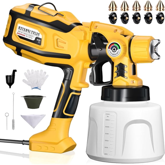 DEA Paint Sprayer, 1200W HVLP Spray Paint Gun with 5 Nozzles & 3 Spray Patterns, Adjustable Flow Control, 1400ml Container & Cleaning Tools, for House Painting, Fences, Cabinets, Walls etc.