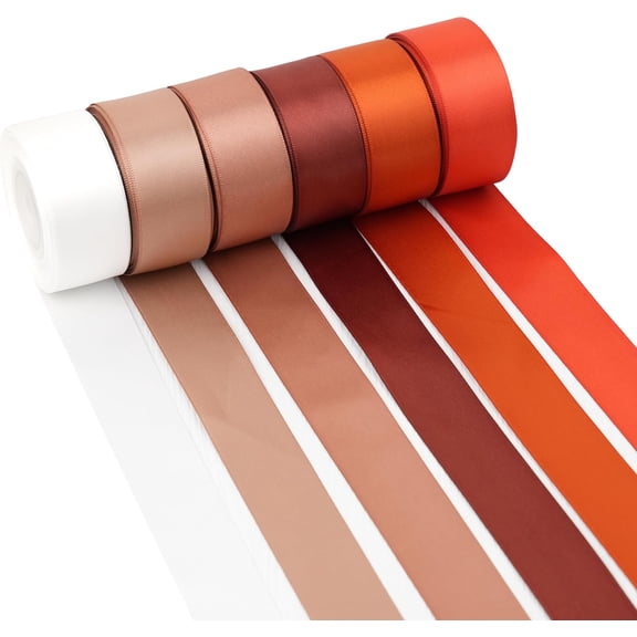 DEA Terracotta Ribbon 1 Inch Satin Ribbon 6 Rolls Assortment Burnt Orange for Wedding, Party Shower, Gift Wrapping Hair Bows Crafts Flower Bouquet - 60Yards