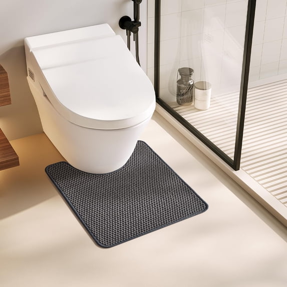 DEA Toilet Rug, Thin Toilet Rugs U Shaped Washable Non Slip Absorbent Quick Dry Low Pile Toilet Mat, Dark Grey 20"x24" U Shape