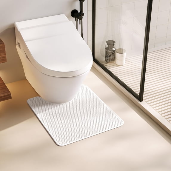 DEA Toilet Rug, Thin Toilet Rugs U Shaped Washable Non Slip Absorbent Quick Dry Low Pile Toilet Mat, White 20"x24" U Shape