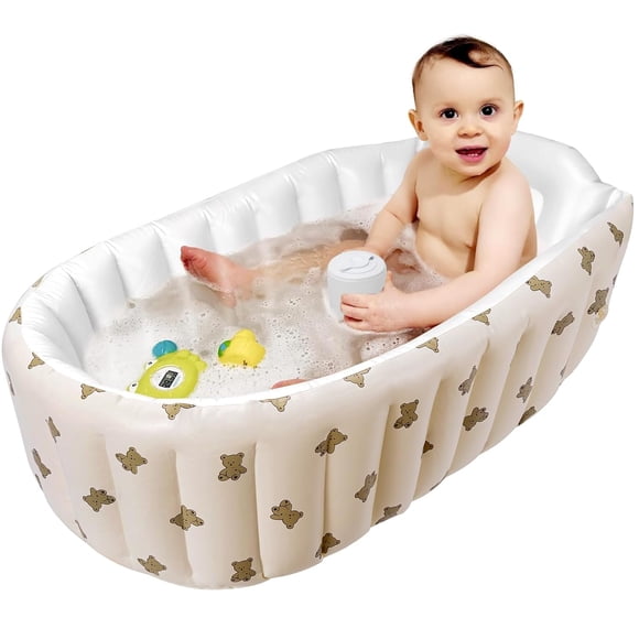 DEACOWER Inflatable Baby Bathtub for Newborn to Toddler, Portable Baby Tub with Built-in Air Pump, Collapsible Shower Basin for Easy Storage