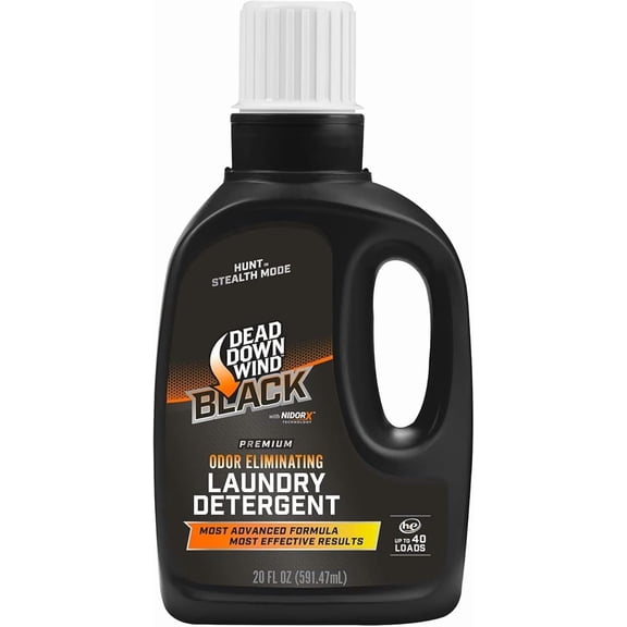 DEAD DOWN WIND BLACK Premium Unscented Laundry Detergent (20 Oz) - Scent Eliminating Liquid Detergent for Clothing and Gear - Durable Hunting Scent Eliminators - Advanced Hunting Gear
