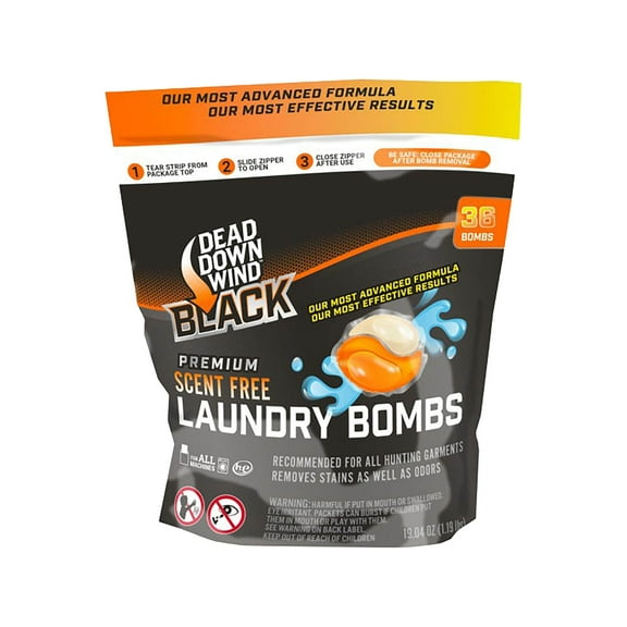 Dead Down Wind 118418 Laundry Bombs Black Premium Odor Eliminator Unscented Scent 36CT