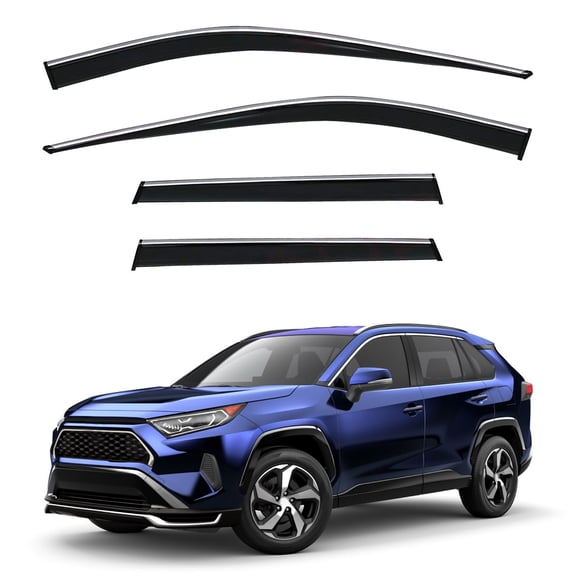 DEAL AUTO ELECTRIC PARTS 4pcs Window Visors Rain Guards for 2019-2025 Toyota RAV4 RAV-4 Durable PC Smoke Tint Chrome Trim Tape-On Outside Mount Window & Wind Deflectors, rainproof sun protection
