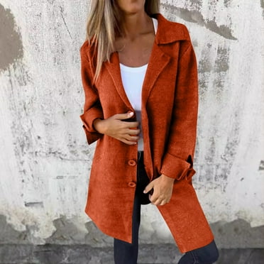 DEALS UP TO 50% OFF!GaThRRgYP Coats for Women Winter,Women's Winter Casual Solid Color Button Woolen Coat Mid-length Lapel Pocket Jacket Coat Top Long Sleeve Orange XXXL