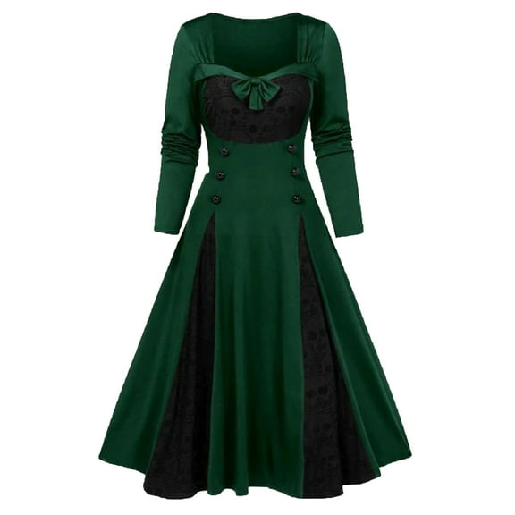GaThRRgYP Dresses for Women Plus Size Summer,Womens Halloween Gothic Solid Dress Green S