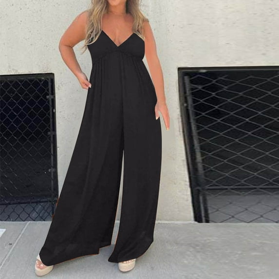 Black*Friday Clearance under $5 GaThRRgYP High Waisted Pants for Women,Women's Spring/Summer Solid Color Lace Lace-Up Plus Size Jumpsuit Pants