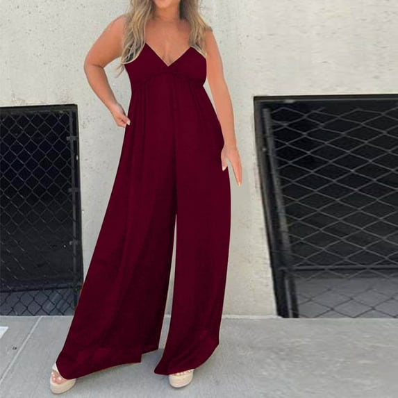GaThRRgYP Plus Size Jeans for Women on, Women's Spring/Summer Solid Color Lace Lace-Up Plus Size Jumpsuit Pants