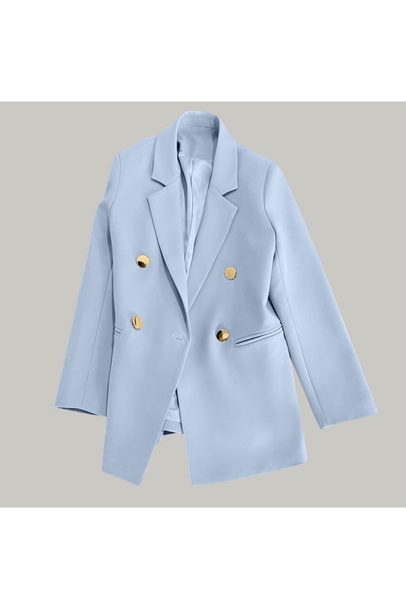 Warm Autumn Ladies Winter Jacket,Ladies Long Sleeve Lapel Solid Color Fake Pocket Suit Jacket Blue XL