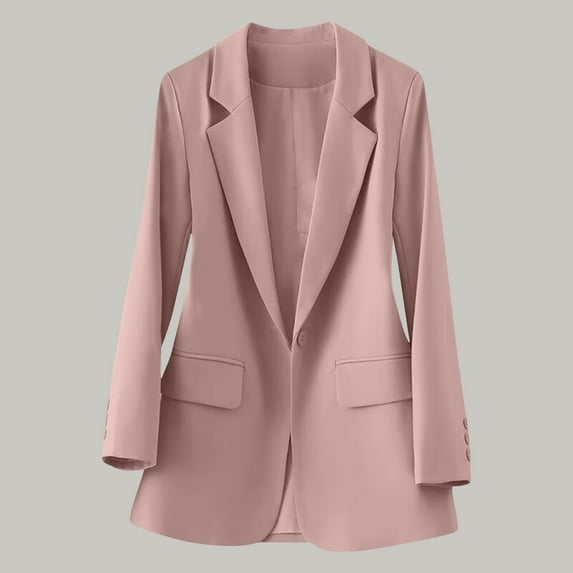 GaThRRgYP Womens Blazers for Work Professional,Ladies Solid Color Long Sleeve Lapel Real Pocket Suit Jacket Pink XXXL