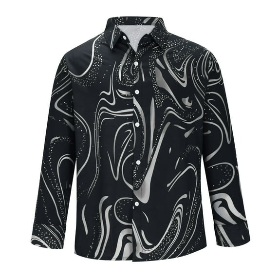 Titcea Mens Shirts Lapel Neck Fashion Printed Buttons Long Sleeve Shirts Loose Comfort Casual Shirts