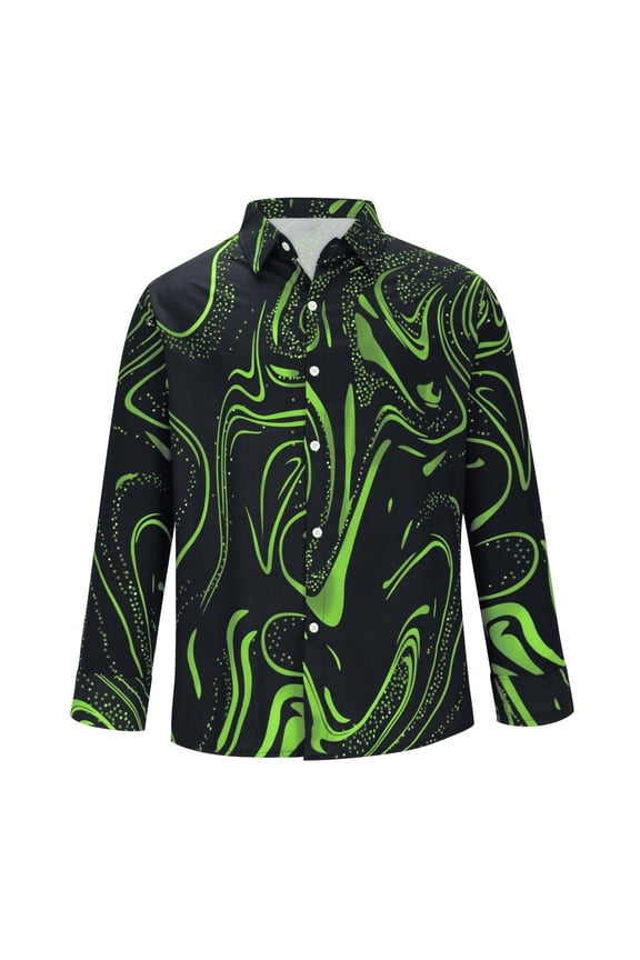 Mens Shirts Lapel Neck Fashion Printed Buttons Long Sleeve Shirts Loose Comfort Casual Shirts