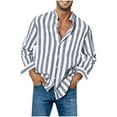 thumbnail image 1 of Titcea Work Shirts for Men Striped Printed Stand Collar Buttons Long Sleeve Shirts with Pockets Loose Comfort Casual Shirts, 1 of 6