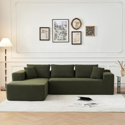 DEALTOPS 104.33" L Shaped Modular Sectional Sleeper Sofa Couch with Chaise Lounge, High Density Sponge, Green