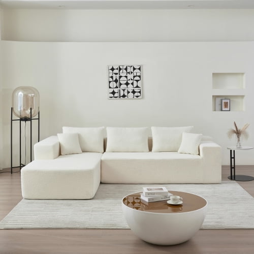 DEALTOPS 104.33" L Shaped Modular Sectional Sleeper Sofa Couch with Chaise Lounge, High Density Sponge, White