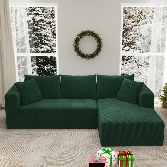 DEALTOPS 104'' Modular L-Shape Sectional Sofa with Chaise, Comfy Deep-Seat Cloud-Couch, Corduroy - Green