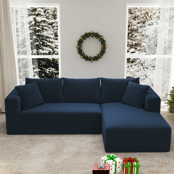 DEALTOPS 104'' Modular L-Shape Sectional Sofa with Chaise, Comfy Deep-Seat Cloud-Couch, Corduroy - Blue