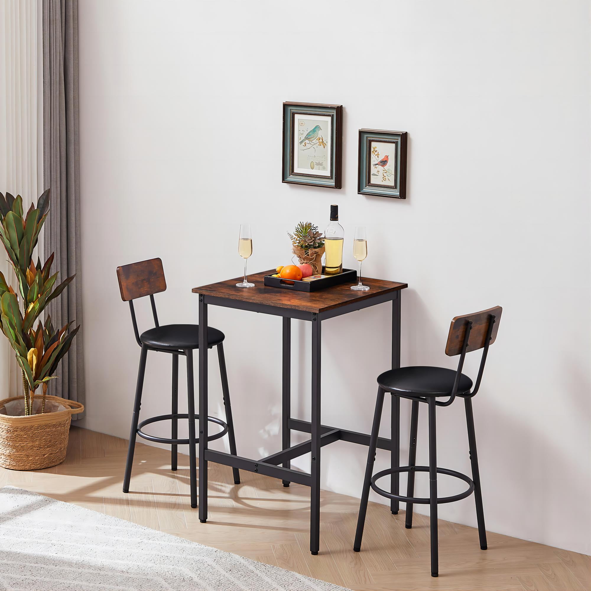 DEALTOPS 23.62'' Bar Table Set with 2 Bar stools PU Soft seat with backrest-Rustic Brown