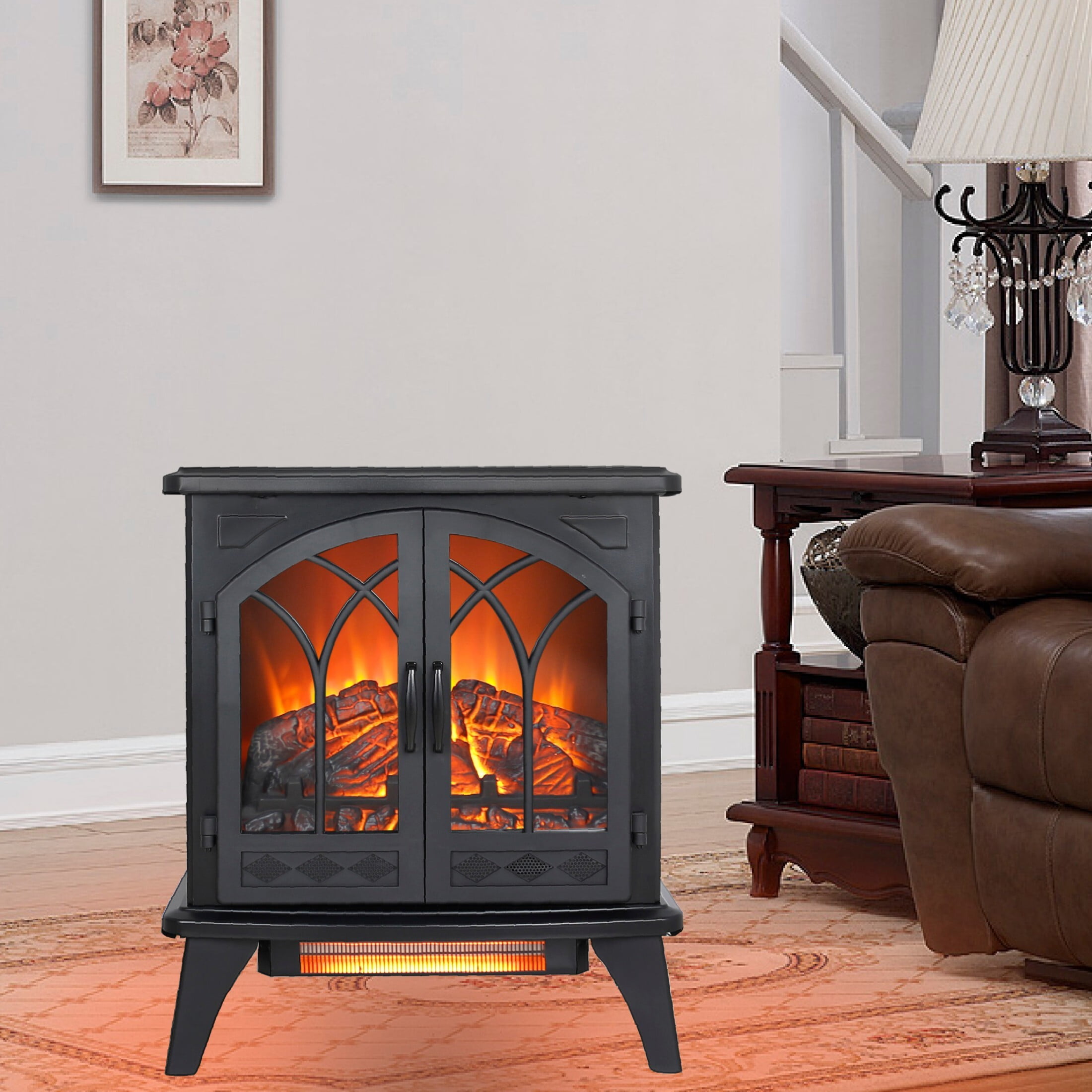 DEALTOPS 23.7'' Electric Fireplace Heater Stove, Adjustable Realistic Flame Effect Stove, Black