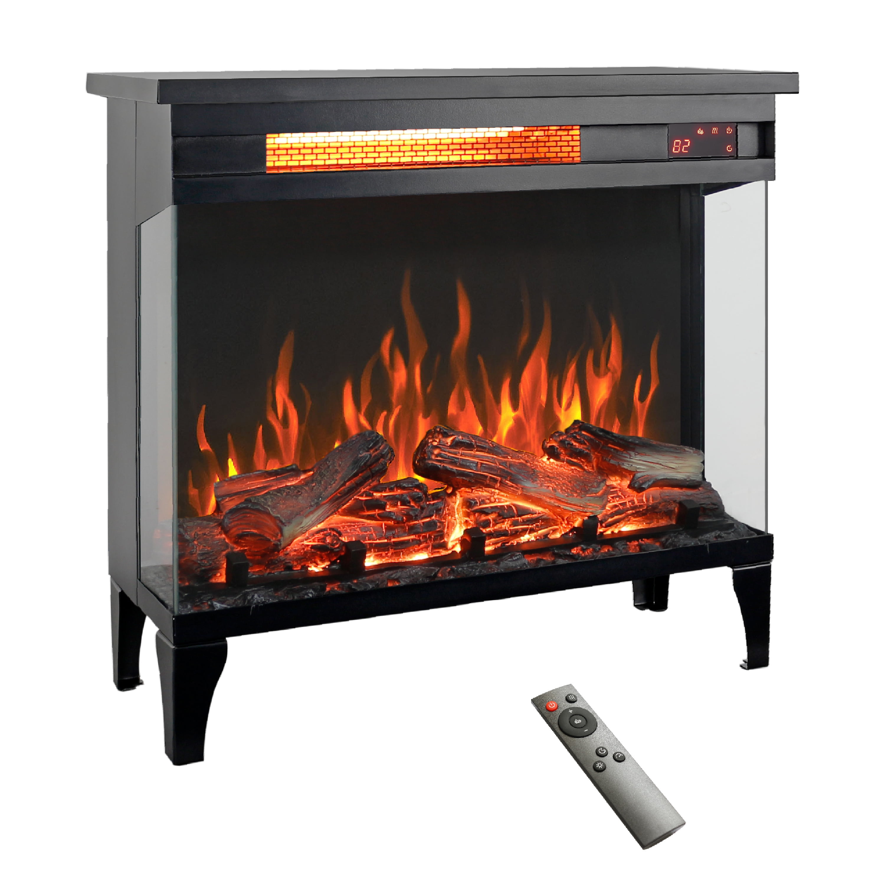 DEALTOPS 23.9'' Electric Fireplace Heater Stove, Realistic Three-Sided Flame View Effect Stove , Black