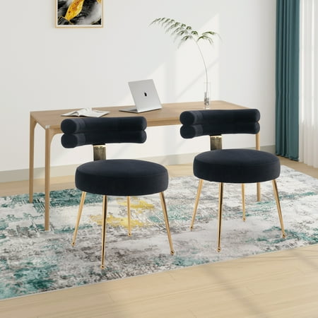 DEALTOPS 2PC/SET Modern Velvet Fabric Chairs, Leisure Dining Chairs/ Accent Chair Home Furniture for Living Room, Dining Room-Black
