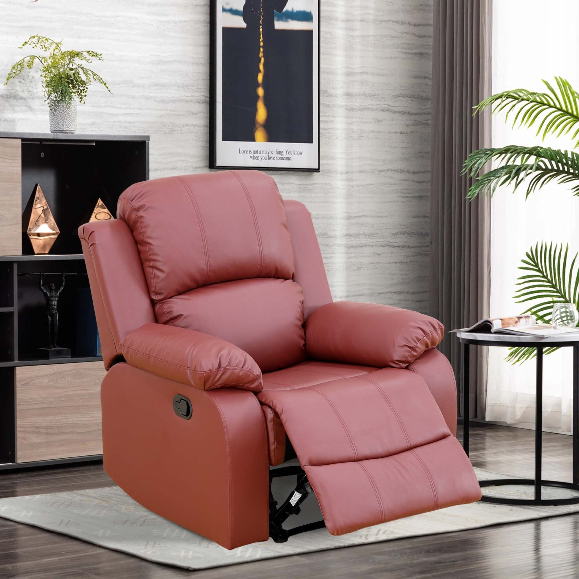 DEALTOPS 39" Manual Recliner Chair, Overstuffed Single Sofa for Living Room Bedroom, Leather