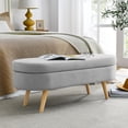 thumbnail image 1 of DEALTOPS 3D Linen Fabric Ottoman, Oval Storage Bench with Storage Space and Rubber Wood Legs, Gray, 1 of 8