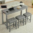 thumbnail image 1 of DEALTOPS 4-Piece Bar Table Set with Charging Station, 59" Counter Table with 3 Soft Stools for Small Space, Antique Gray, 1 of 10