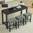thumbnail image 1 of DEALTOPS 4-Piece Bar Table Set with Charging Station, 59" Counter Table with 3 Soft Stools for Small Space, Black, 1 of 10