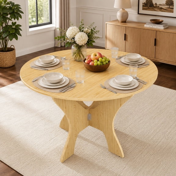 DEALTOPS 43" Folding Dining Table, 3-in-1 Drop Leaf Kitchen Table for Small Spaces, Oak Round Table