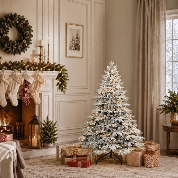 DEALTOPS 4ft Pre-Lit Flocked Artificial Christmas Tree, 150 Warm White Lights, 856 Tips, Foldable Metal Stand