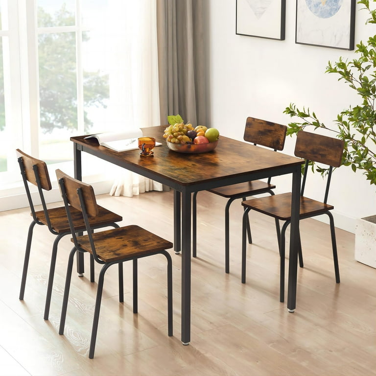 Free Shipping DEALTOPS 5 Piece Dining Room Table Set Compact Wooden Kitchen Table and 4 Chairs with Metal Legs Dinette Sets Industrial Style Kitchen Table and Chairs for Dining Room Small Space