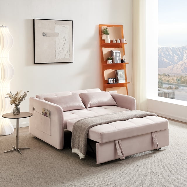 DEALTOPS 55.5" Pull Out Loveseats Sleeper Sofa Bed with USB Ports and ...