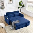 thumbnail image 1 of DEALTOPS 55" Modern Pull Out Loveseat Sofa Bed with 2 Detachable Arm Pockets, Blue, 1 of 9