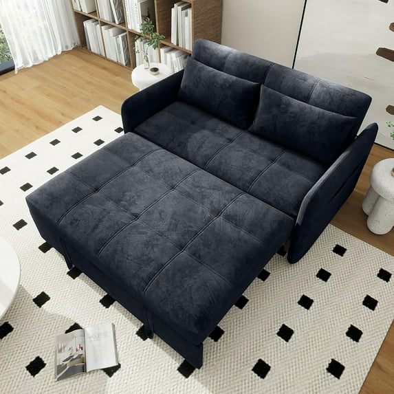 DEALTOPS 55'' Velvet Sleeper Sofa Bed,Pull-Out Loveseat with USB Ports, Black, Full Size