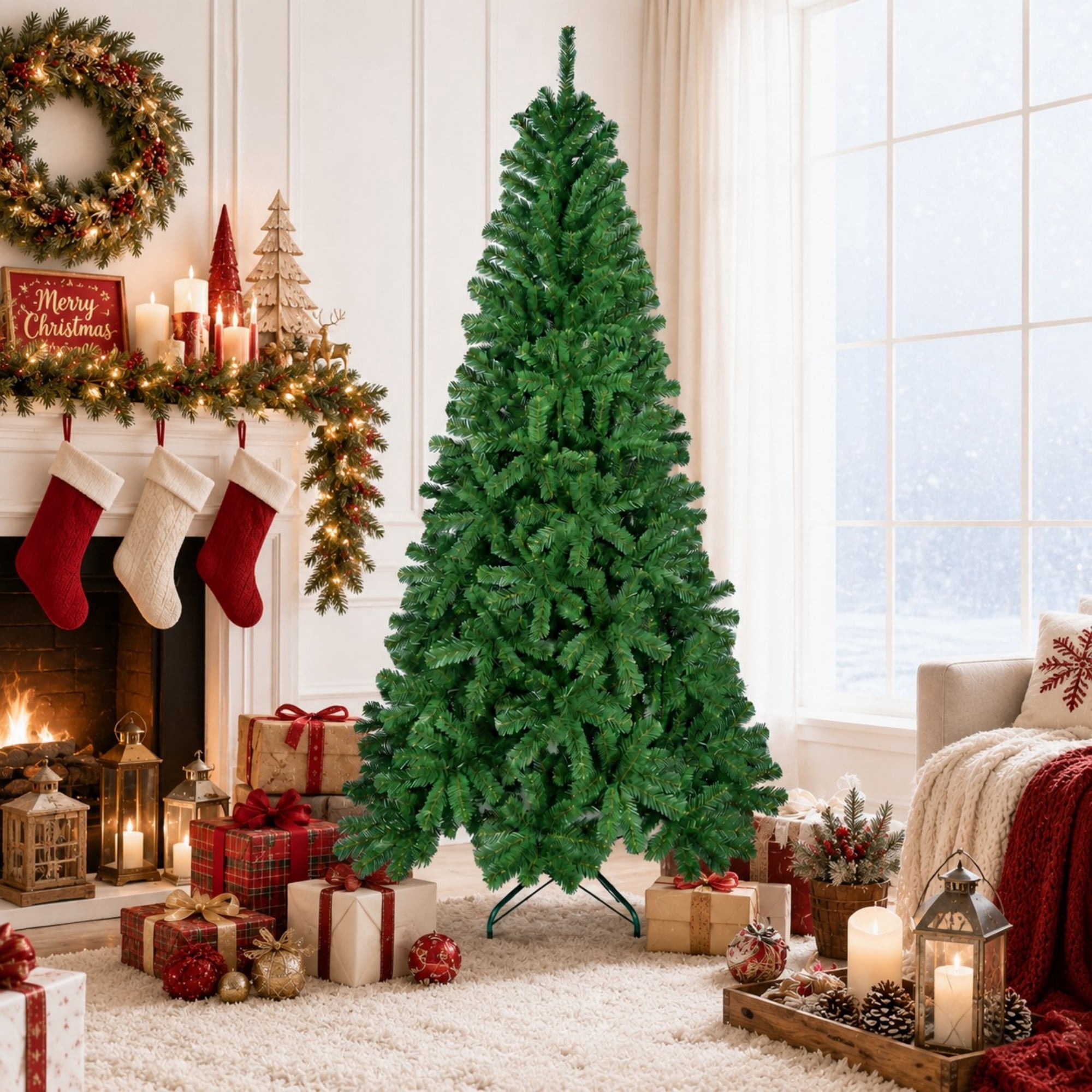 DEALTOPS 6 FT Unlit Artificial Christmas Tree, 518 PVC Tips, Hinged Green Holiday Tree with Metal Stand
