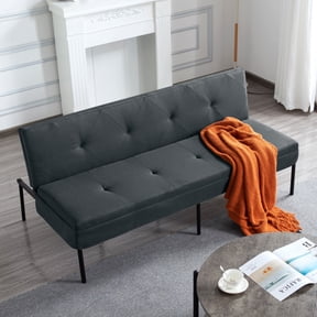 DEALTOPS 63" Convertible Futon Sofa Bed, Modern Polyester Loveseat with 5-Level Reclining Backrest, Gray
