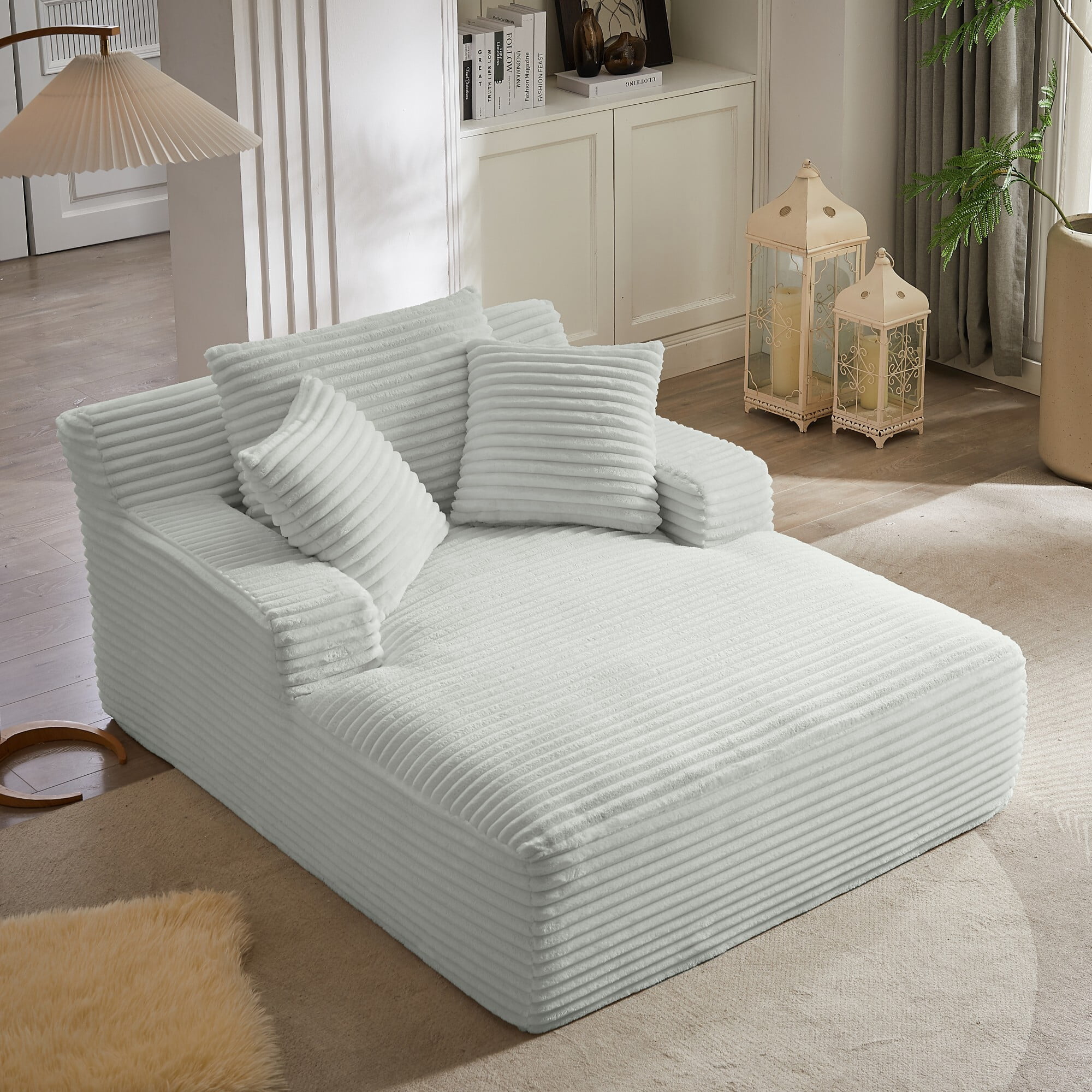 DEALTOPS 66.1" Oversized Comfy Lounge Chair, Corduroy Foam Sofa Chair with Pillows, No Assembly, Living Room or Bedroom, Light Gray