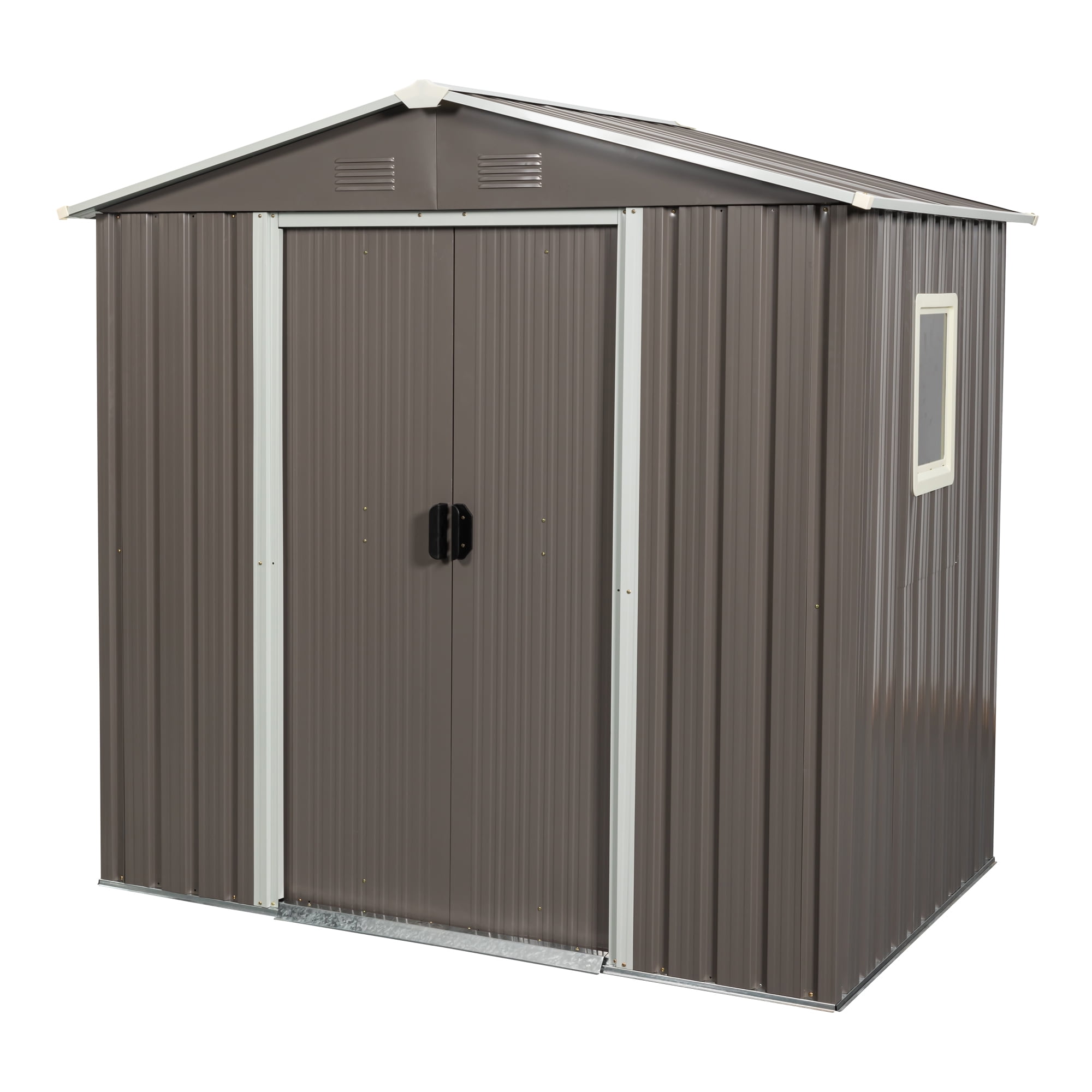 DEALTOPS 6ft x 5ft Outdoor Storage Shed,Galvanized Steel Storage Cabinet with Lockable Door for Backyard, Patio, Lawn-Grey
