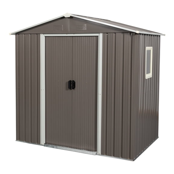 DEALTOPS 6ft x 5ft Outdoor Storage Shed,Galvanized Steel Storage Cabinet with Lockable Door for Backyard, Patio, Lawn-Grey