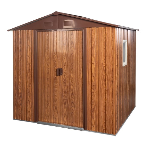 DEALTOPS 6ft x 6ft Outdoor Metal Storage Shed,Galvanized Steel Garden Shed with Lockable Doors, Metal Floor Base ,with Window