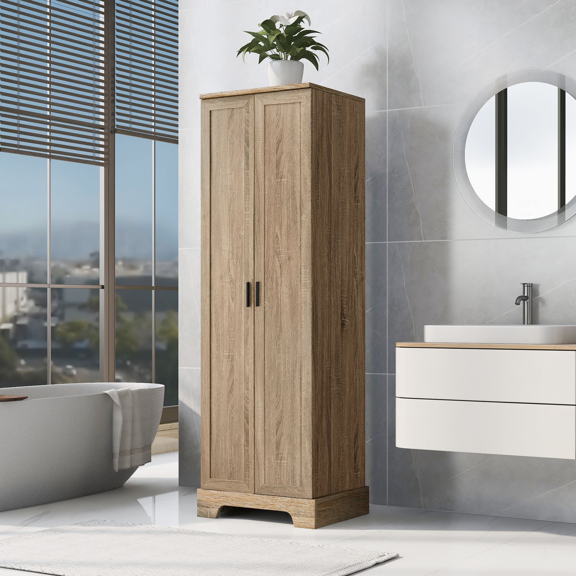 DEALTOPS 71.2” Freestanding Storage Cabinet with 2 Doors and Adjustable Shelves for Living Room, Bathroom, Brown