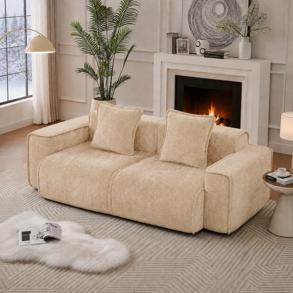 DEALTOPS 79" Modern Velvet Cloud Couch, 2-Seater Modular Loveseat with 2 Pillows, Beige