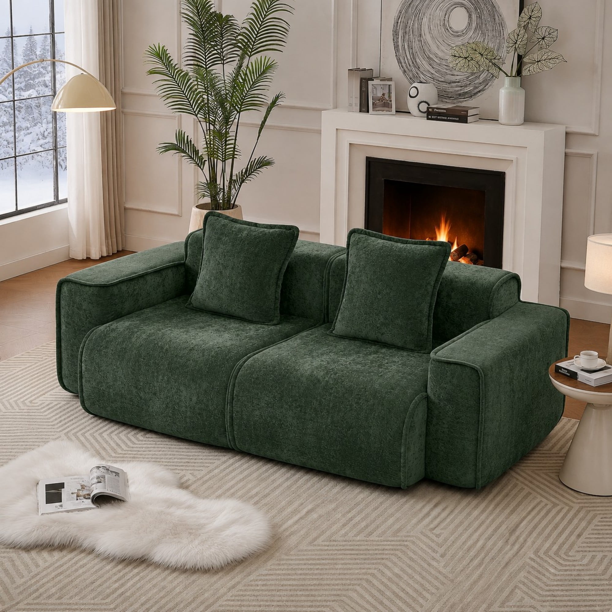 DEALTOPS 79" Modern Velvet Cloud Couch, 2-Seater Modular Loveseat with 2 Pillows, Green