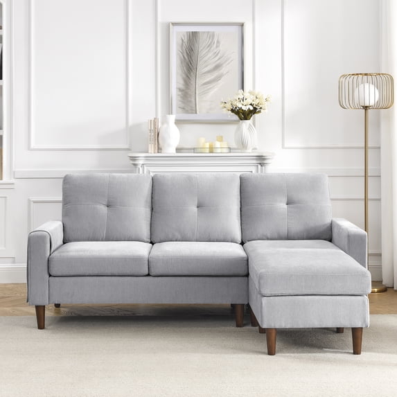 DEALTOPS 80" Convertible Sectional Sofa Couch with Movable Ottoman 3 Seats L-Shape Sofa Chaise for Living Room - Light Gray