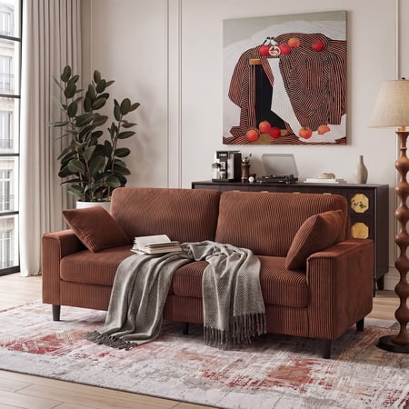 DEALTOPS 82" Corduroy Loveseat Sofa, 2-Seater Upholstered Couch with Sturdy Iron & Wood Frame, Chocolate Brown